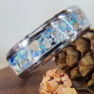 "Shark Infested" Ring with Real Shark Teeth & Blue Opal